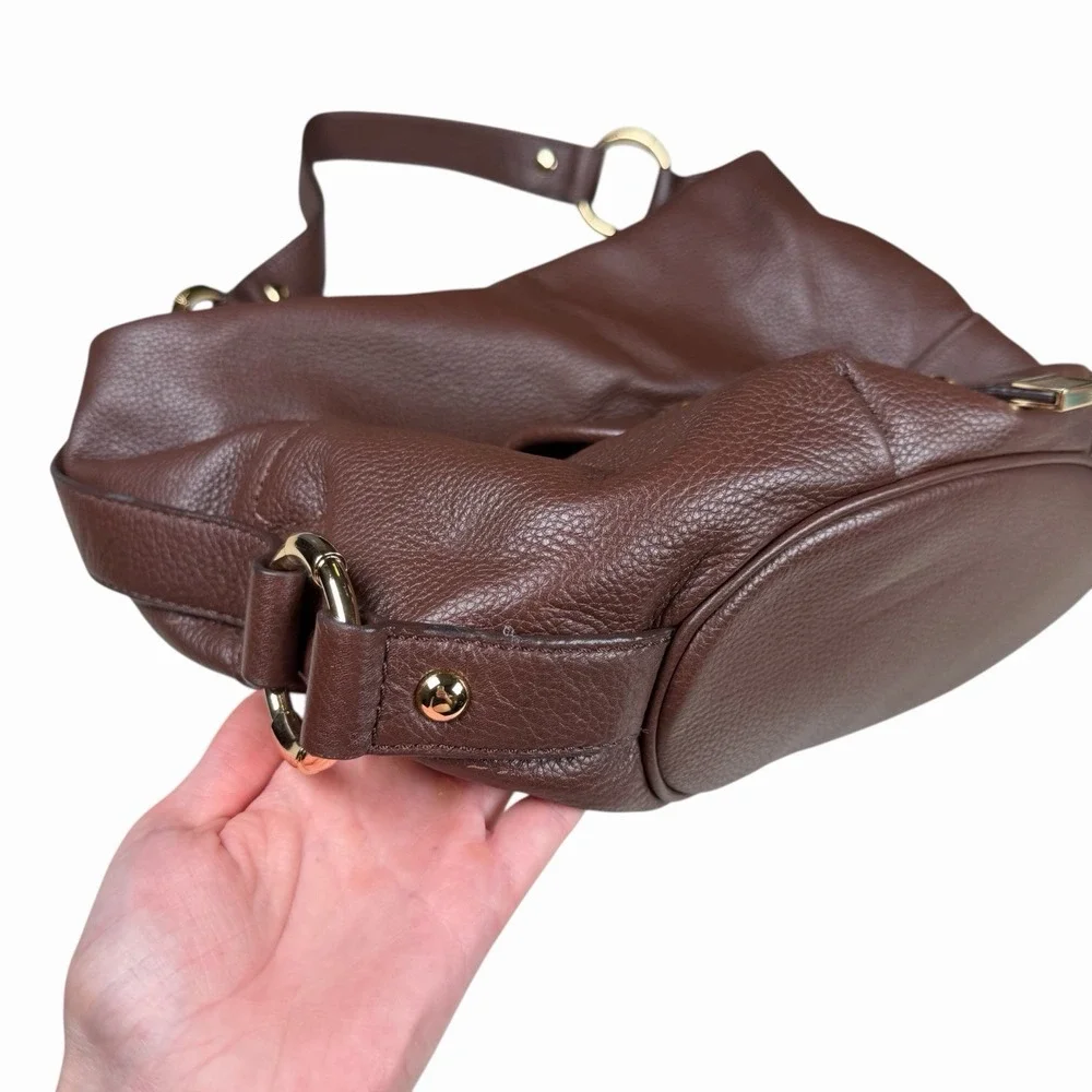 Michael Kors Pebbled Leather Hobo Handbag Shoulder Bag in Brown, Gold Hardware‎